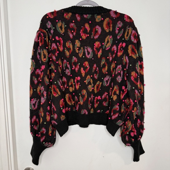 Farm Rio Colorful Beaded Leopard Sweater – Black Multi – Size XL - Picture 2 of 4